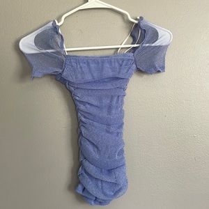 purple shiny crop top off the shoulder